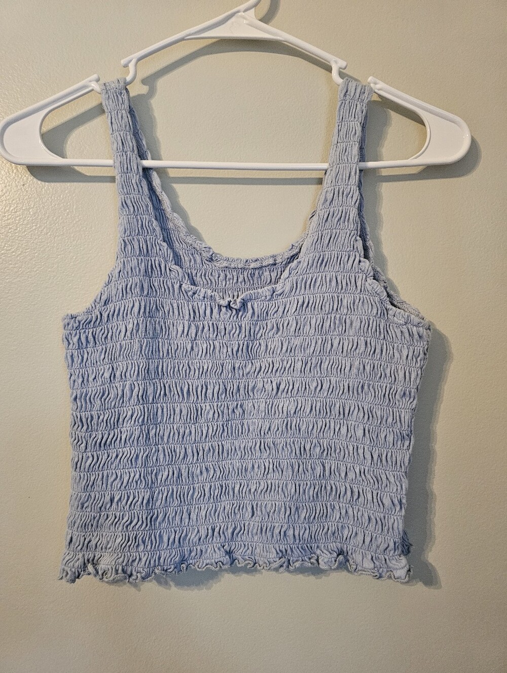 Smocked Light Blue Crop Tank Top
